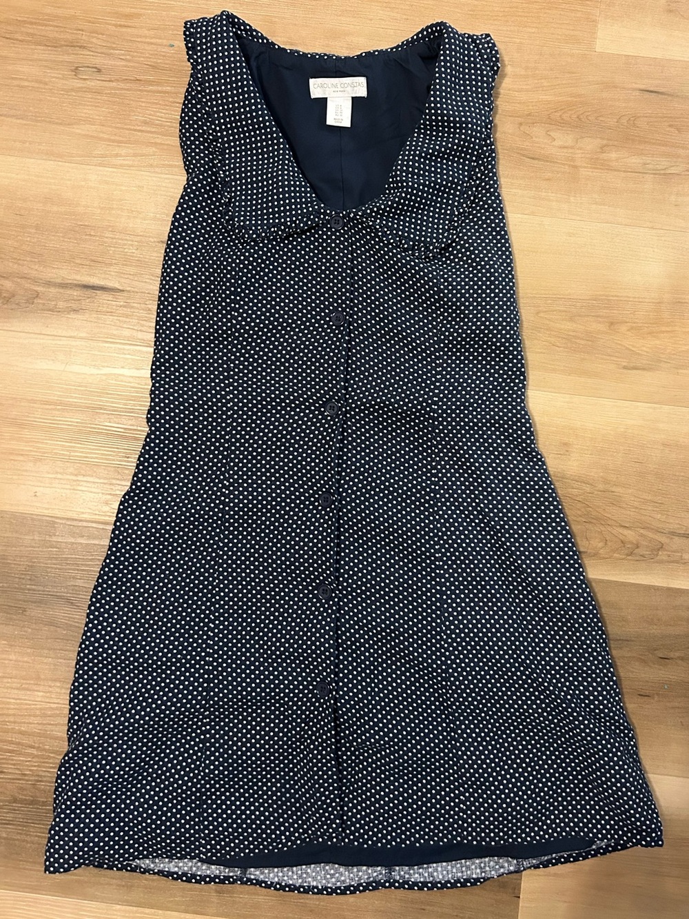 Caroline Constas Navy and White Polka Dot Mini Dress